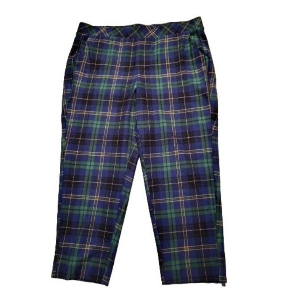Torrid Tartan Plaid Pants Women 3R Blue Green‎ Black Straight Leg Stretch Office